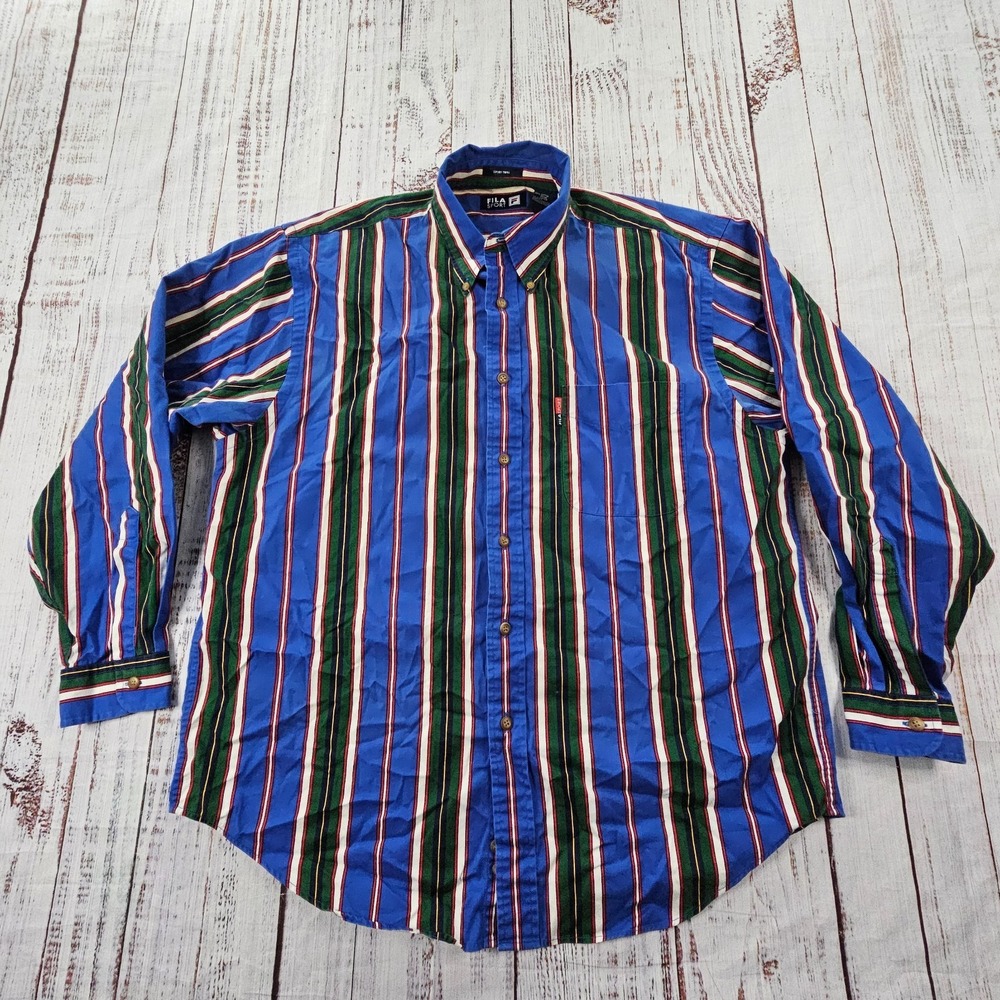 Fila‎ Sport Twill Blue Striped Long Sleeve Button-Up Cotton Shirt Men's L
